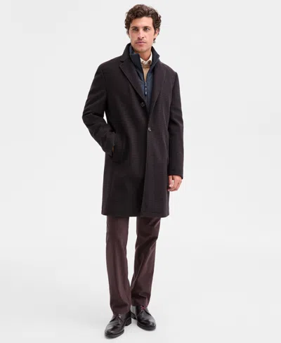 Ted By Ted Baker Men's Classic-fit Brown Navy Houndstooth Check Overcoat In Multi