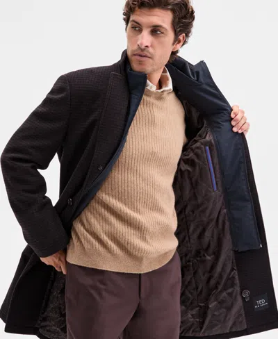 Ted By Ted Baker Men's Classic-fit Brown Navy Houndstooth Check Overcoat In Multi