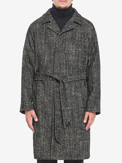 Tagliatore Herringbone Pattern Mid-length Coat Belted In Black