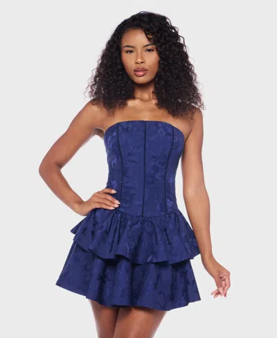 Alex & Sophia Juniors' Strapless Jacquard Petal Dress In Blue