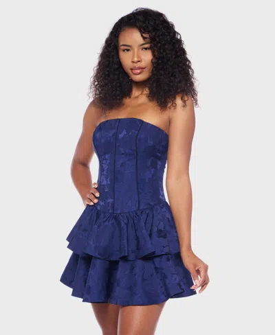 Alex & Sophia Juniors' Strapless Jacquard Petal Dress In Blue