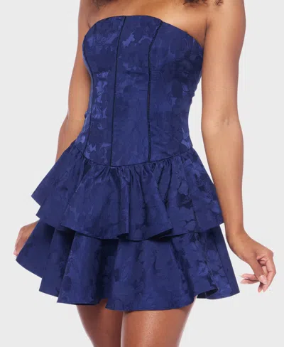 Alex & Sophia Juniors' Strapless Jacquard Petal Dress In Blue