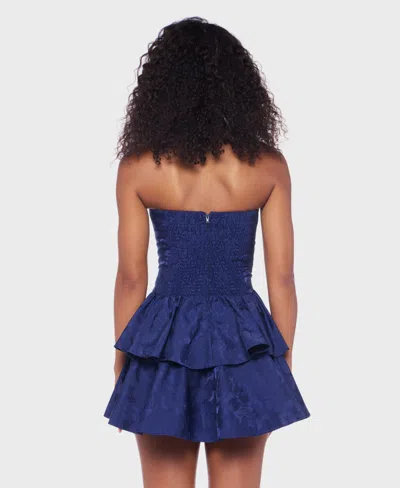 Alex & Sophia Juniors' Strapless Jacquard Petal Dress In Blue