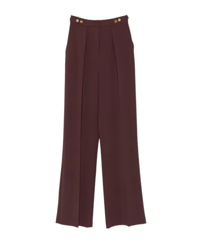 Elisabetta Franchi Bordeaux Pants With Jewel Button Embellishments And Pences In Tech Fabric Stretch Woman In Burgundy