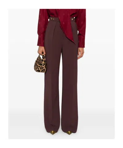 Elisabetta Franchi Bordeaux Pants With Jewel Button Embellishments And Pences In Tech Fabric Stretch Woman In Burgundy