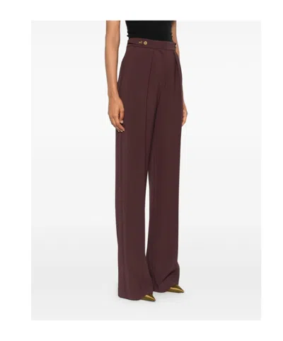 Elisabetta Franchi Bordeaux Pants With Jewel Button Embellishments And Pences In Tech Fabric Stretch Woman In Burgundy