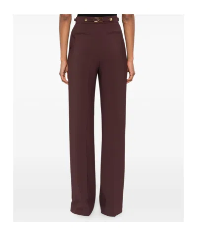 Elisabetta Franchi Bordeaux Pants With Jewel Button Embellishments And Pences In Tech Fabric Stretch Woman In Burgundy