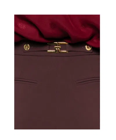 Elisabetta Franchi Bordeaux Pants With Jewel Button Embellishments And Pences In Tech Fabric Stretch Woman In Burgundy