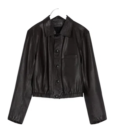 Lemaire Buttoned-up Elasticated Leather Jacket In Burgundy