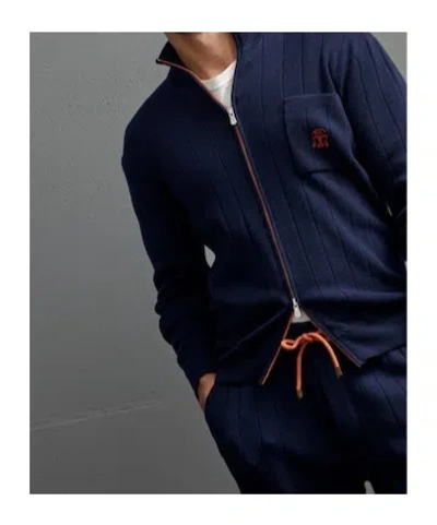 Brunello Cucinelli Zip-up Cashmere Cardigan In Blue