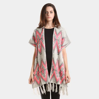 Truedames Aztec Chevron Pattern Tassel Edge Shawl Sweater In Multi
