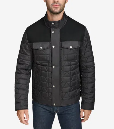 Cole Haan Box Triangle Quilted Wool-blend Jacket In Black