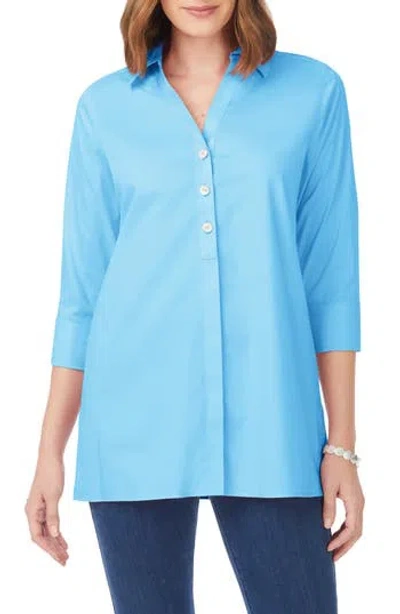 Foxcroft Pamela Stretch Button-up Tunic In Blue