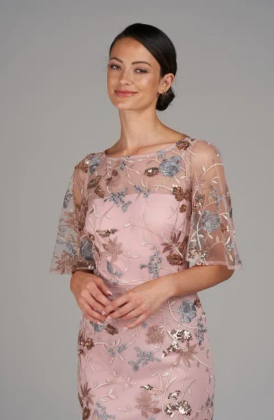 Js Collections Daphne Embroidered Sequin Column Gown In Pink