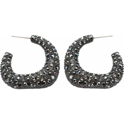 Panacea Pavé Square Hoop Earrings In Hematite