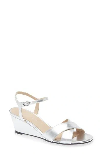 Stuart Weitzman Dayna Metallic Crisscross Wedge Sandals In Silver