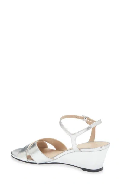 Stuart Weitzman Dayna Metallic Crisscross Wedge Sandals In Silver
