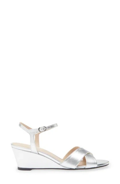 Stuart Weitzman Dayna Metallic Crisscross Wedge Sandals In Silver