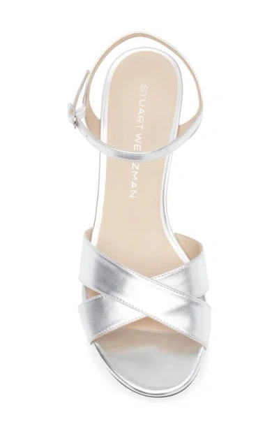 Stuart Weitzman Dayna Metallic Crisscross Wedge Sandals In Silver