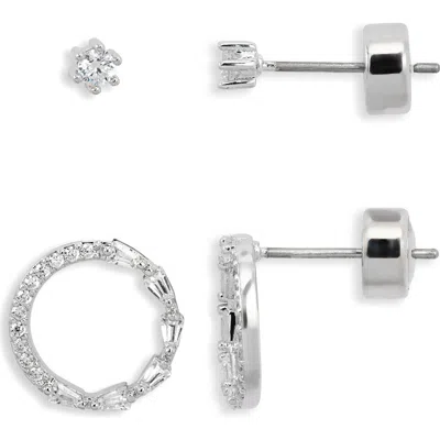 Nordstrom Set Of Two Cubic Zirconia Stud & Hoop Earrings In Silver