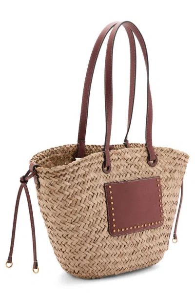 Mango Large Straw Shoulder Bag In Brown