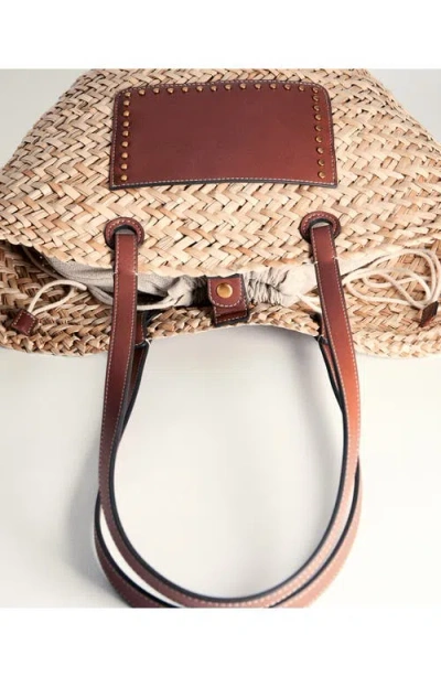 Mango Large Straw Shoulder Bag In Brown
