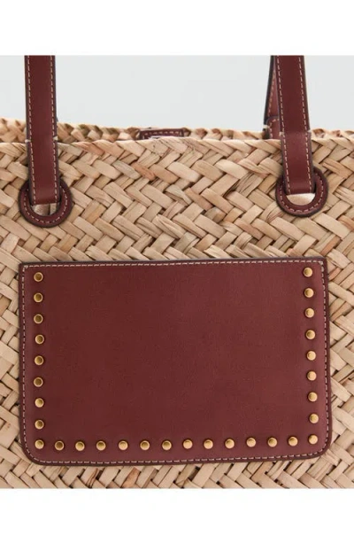 Mango Large Straw Shoulder Bag In Brown