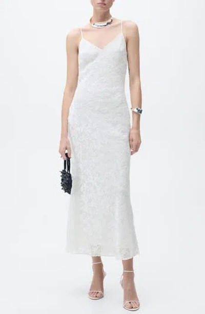 Mango Floral Jacquard Dress In White