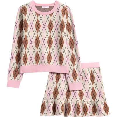 Design History Argyle Sweater & Skirt In Multi