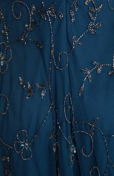 Pisarro Nights Beaded Mesh Gown With Jacket In Blue