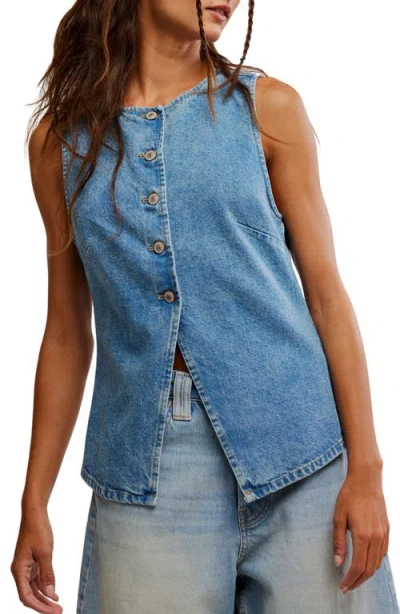 Free People Womens Ultra Light Beam Aimee Round-neck Denim Vest In Blue