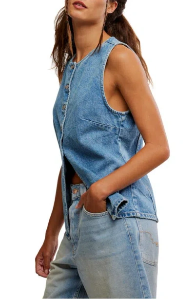 Free People Womens Ultra Light Beam Aimee Round-neck Denim Vest In Blue