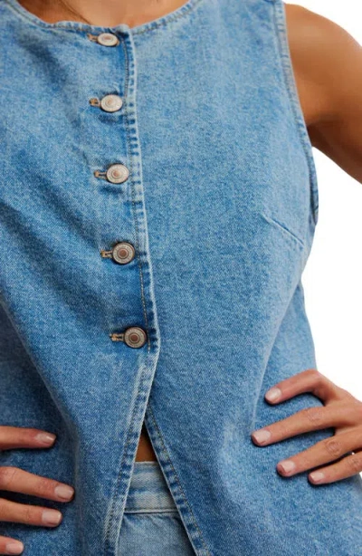 Free People Womens Ultra Light Beam Aimee Round-neck Denim Vest In Blue