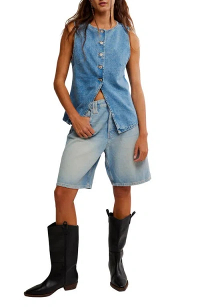 Free People Womens Ultra Light Beam Aimee Round-neck Denim Vest In Blue