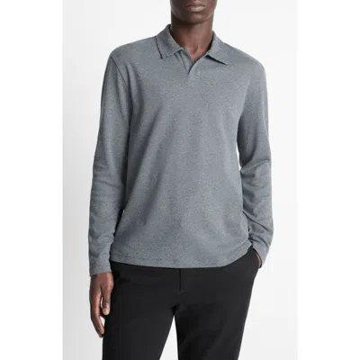 Vince Houndstooth Johnny Collar Long Sleeve Polo In Gray