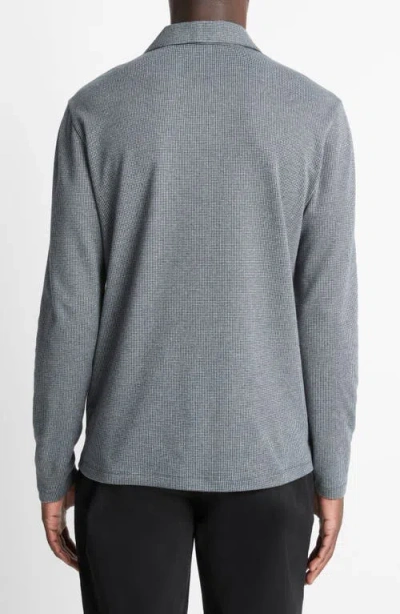 Vince Houndstooth Johnny Collar Long Sleeve Polo In Gray