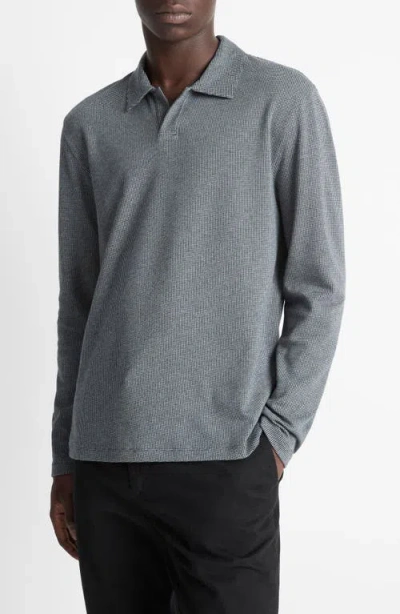 Vince Houndstooth Johnny Collar Long Sleeve Polo In Gray