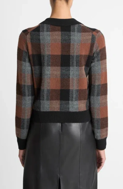 Vince Cashmere Plaid Button-front Sweater In Black