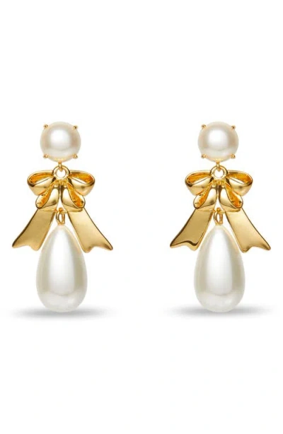 Lele Sadoughi Faux Pearl Bow Drop Earrings In Gold