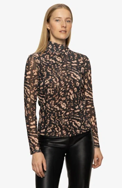 Sanctuary Abstract Print Mesh Top In Brown