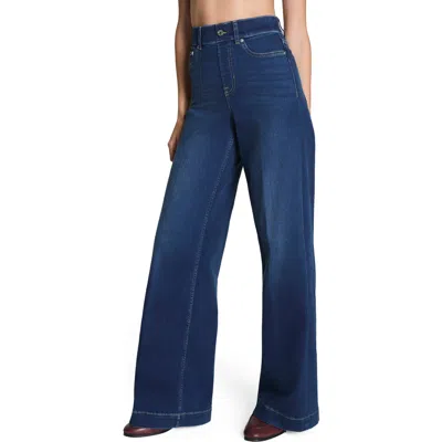 Spanx Pull On Wide Leg Jeans In Pacific Wash In Blue