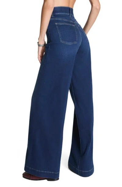 Spanx Pull On Wide Leg Jeans In Pacific Wash In Blue