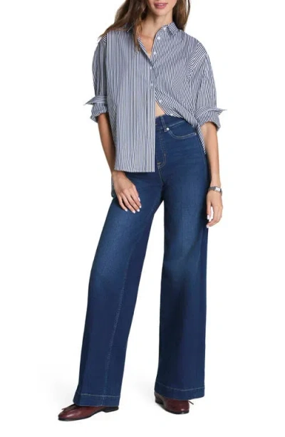 Spanx Pull On Wide Leg Jeans In Pacific Wash In Blue