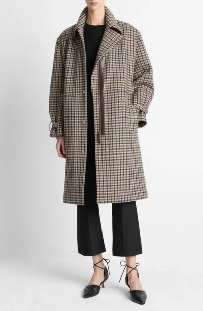 Vince Plaid Wool Blend Coat In Gray