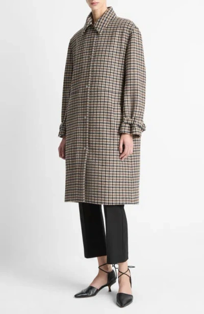 Vince Plaid Wool Blend Coat In Gray
