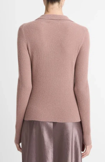Vince Cashmere Silk Ribbed Button Loop Polo Top In Nude