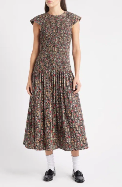 The Great The Paramour Printed Cotton Seersucker Midi Dress In Brown