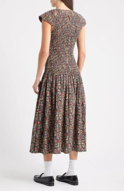 The Great The Paramour Printed Cotton Seersucker Midi Dress In Brown