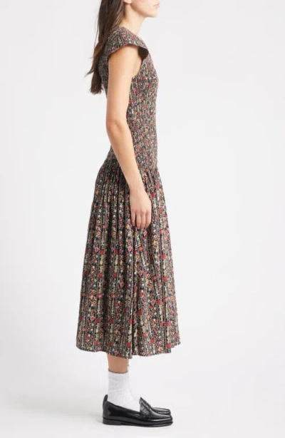 The Great The Paramour Printed Cotton Seersucker Midi Dress In Brown