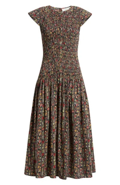 The Great The Paramour Printed Cotton Seersucker Midi Dress In Brown